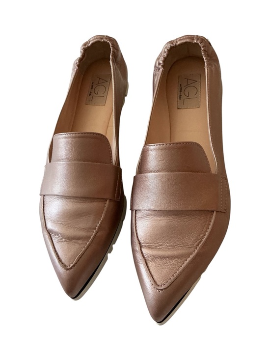 Shoes - AGL Micro Pointed Toe Loafer in Metallic Rose Pink Leather Size 42